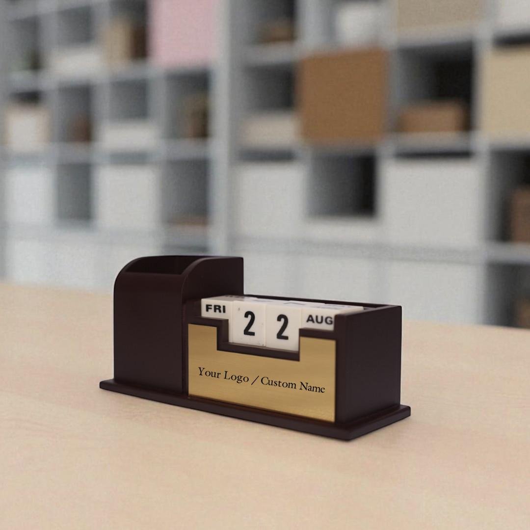 Brown Customized Pen Stand with Date, Day & Month
