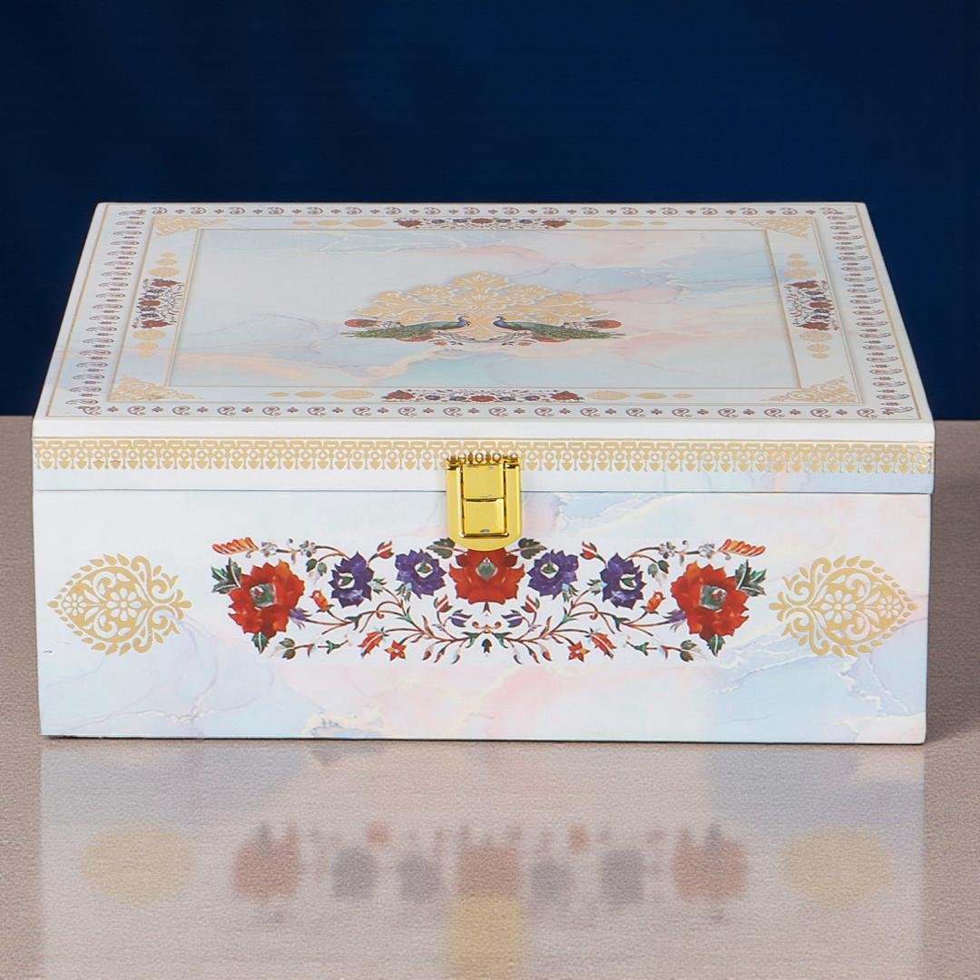 Golden Treats – Elegant Wooden 4 Jar Dry Fruit Box