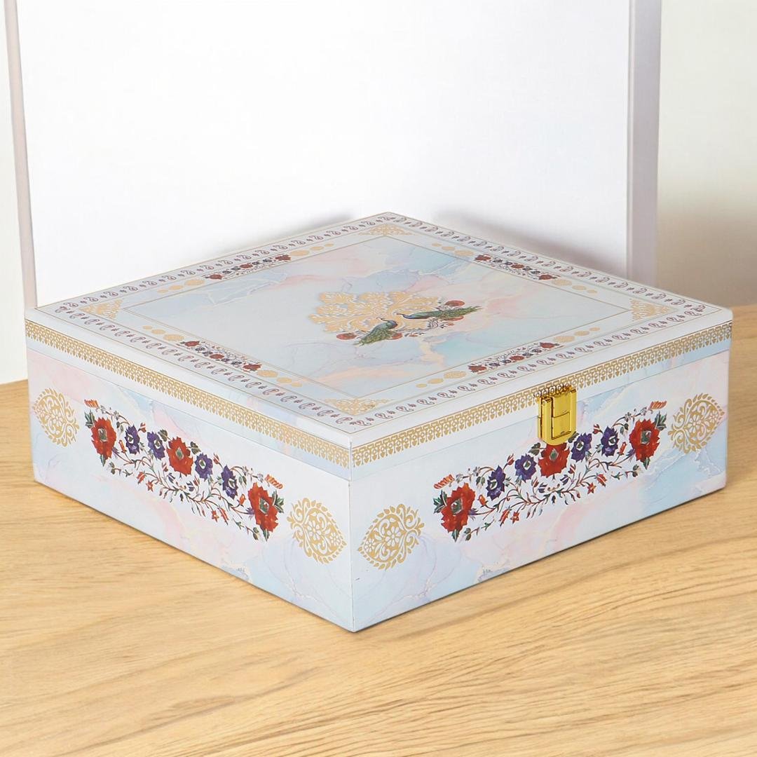 Golden Treats – Elegant Wooden 4 Jar Dry Fruit Box