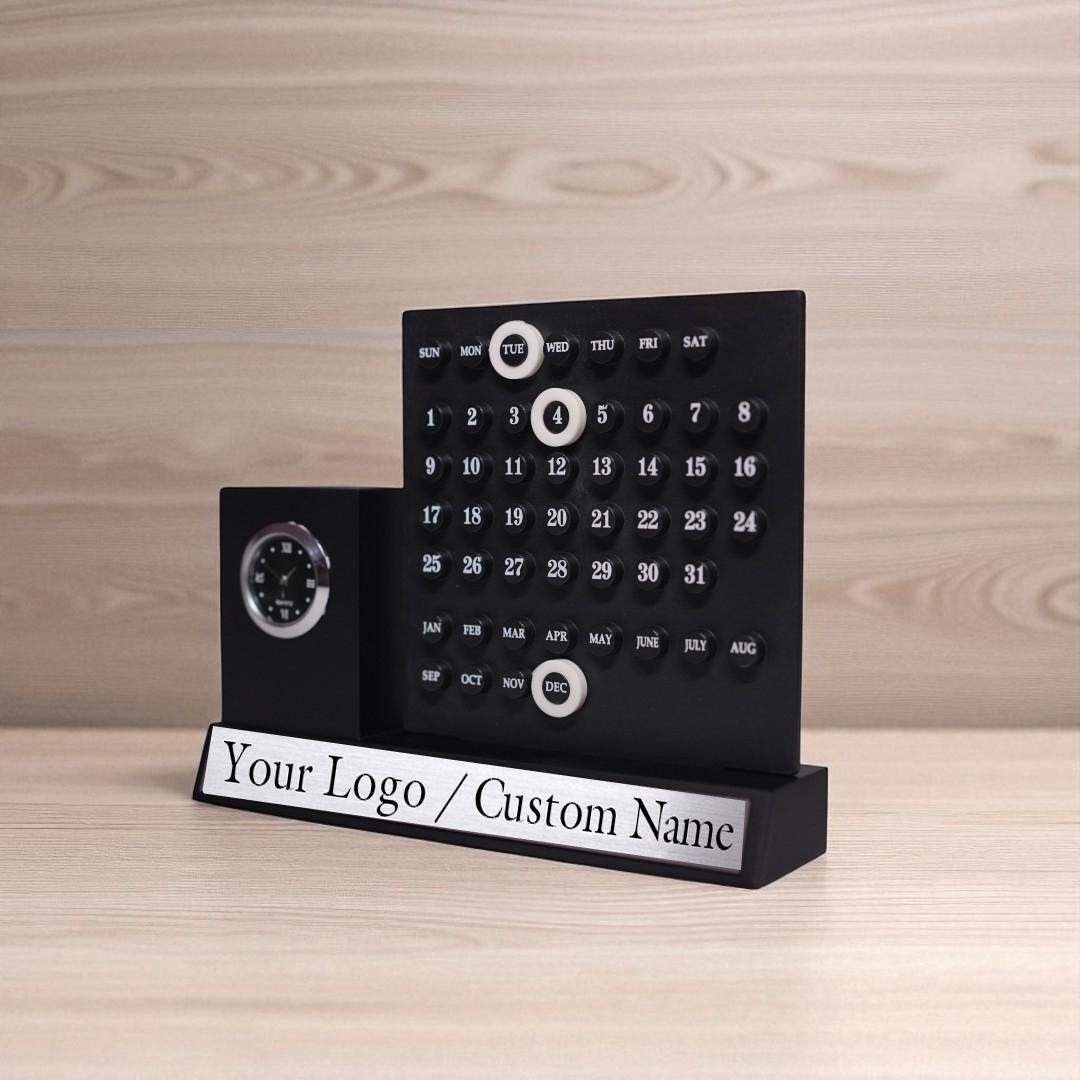 Matt Black Customized Pen Stands with date and clock