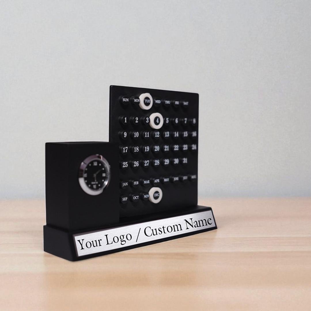 Matt Black Customized Pen Stands with date and clock