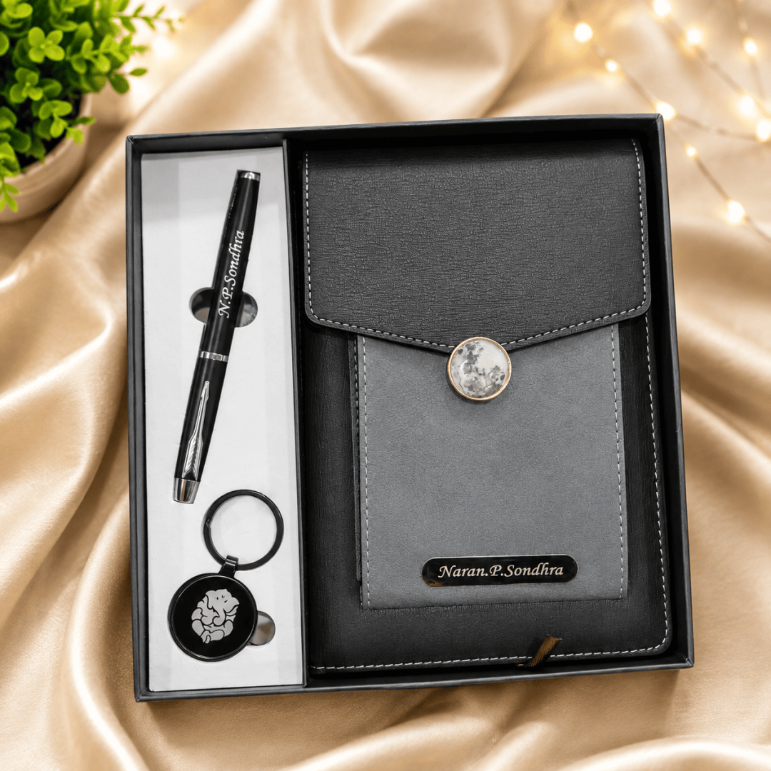 Personalized Premium Diary, Pen & Keychain Gift Set