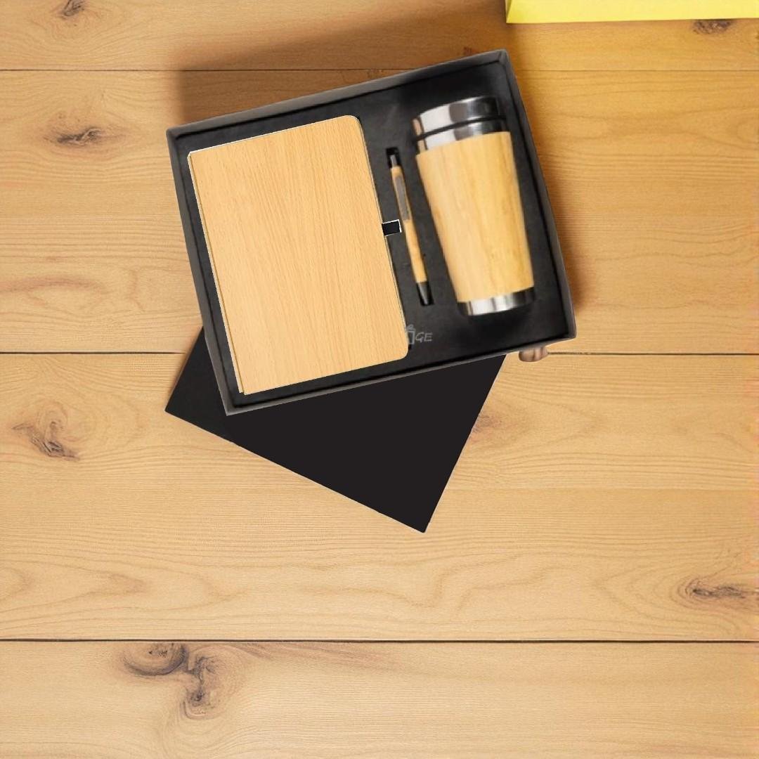 Premium Corporate Wooden Combo – Diary, Pen & Flask