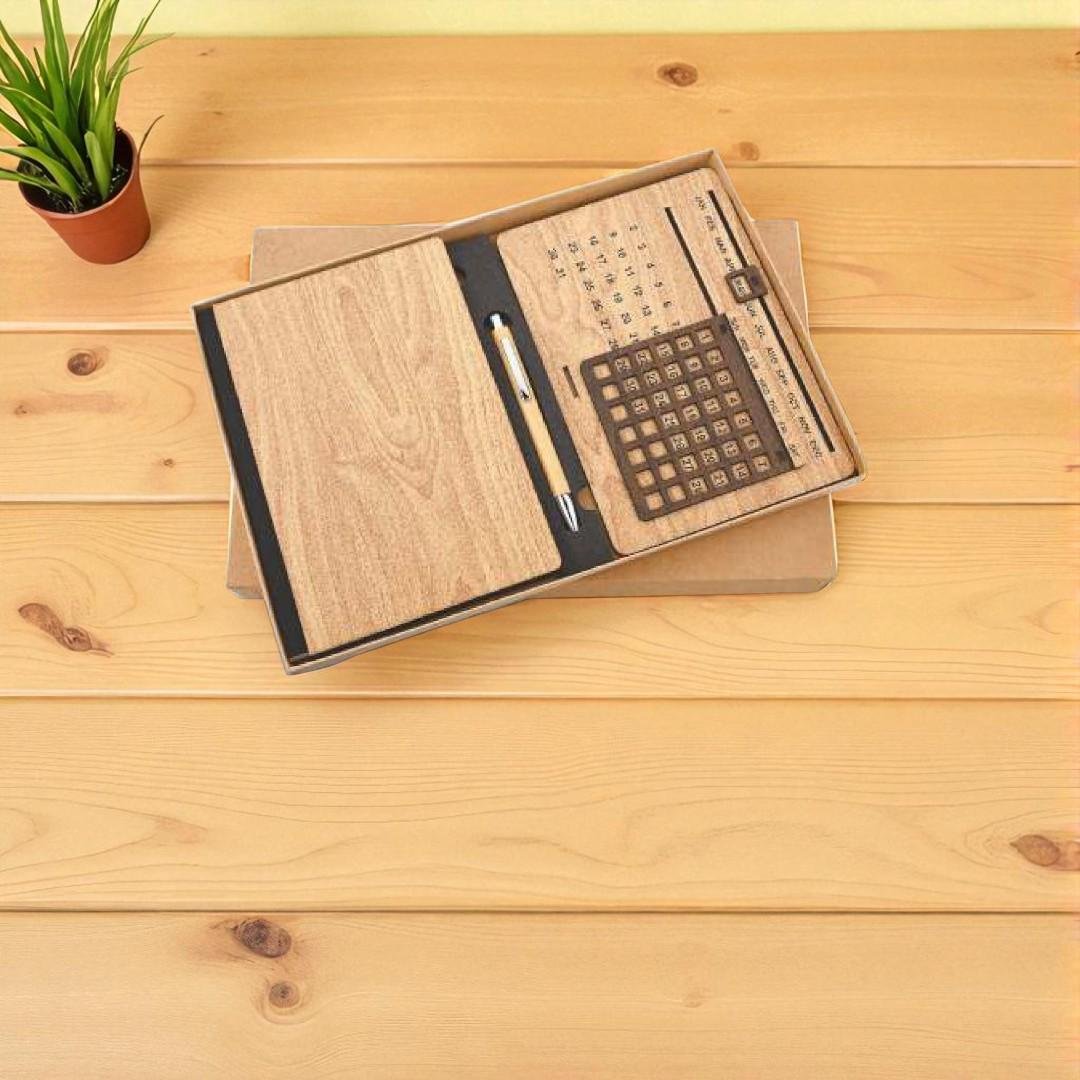 Premium Office Gift Box – Wooden Diary, Pen & Calendar